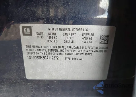 2016 Chevrolet Sonic Lt Auto из США, поврежденный, VIN 1G1JC6SH3G4112272